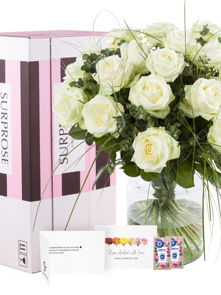 White Roses with Bear Grass Bouquet