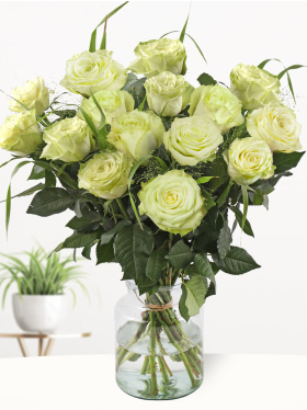 Green rose bouquet with panicum and eucalyptus