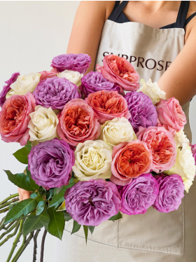 Mixed bouquet 30 roses from Ecuador purple-pink-white