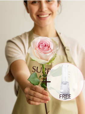 Single pink rose including glass vase - Sweet Revival