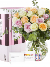 Pastel Avalanche Roses Bouquet with Eucalyptus