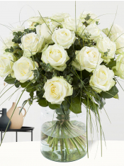 White Roses with Bear Grass Bouquet