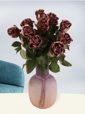 10 copper-coloured wax roses