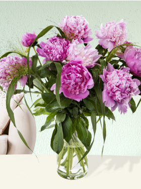 10 hard pink peonies with panicum