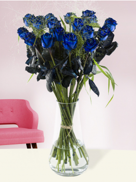 20 blue roses with panicum