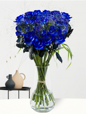 20 blue roses with panicum