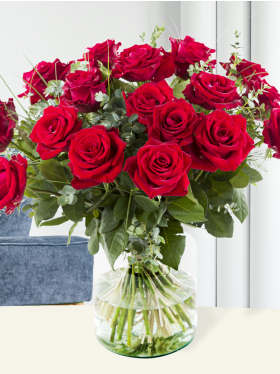 20 red roses with eucalyptus - EverRed