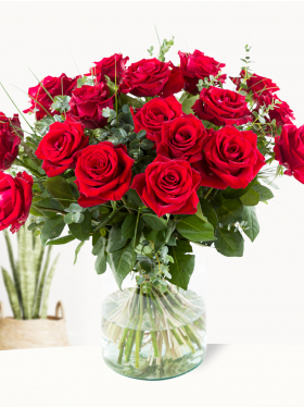 20 red roses with eucalyptus - EverRed