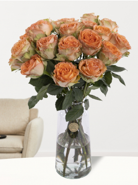 20 salmon coloured roses from Ecuador