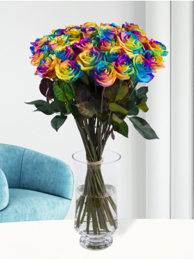 30 rainbow roses