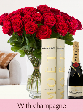 30 red roses with champagne 0,75l
