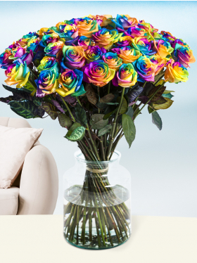 50 rainbow roses 