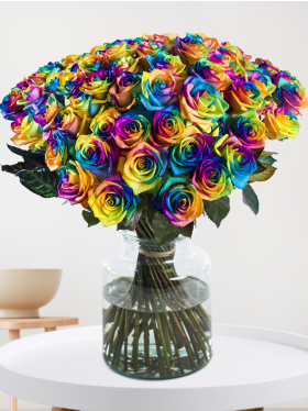 50 rainbow roses