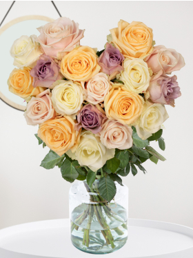 Bouquet of pastel roses in heart shape
