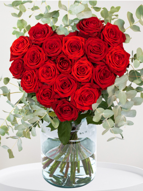Bouquet of red roses in heart shape with eucalyptus - Valentine's Day