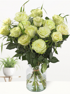 Green rose bouquet with panicum and eucalyptus