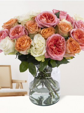Mixed bouquet salmon-pink-white| Roses from Ecuador