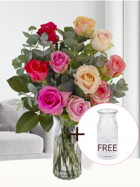 Mother's Day bouquet with eucalyptus + free glass vase