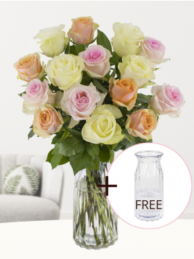 Mother's Day flowers - pastel rose mix + free glass vase