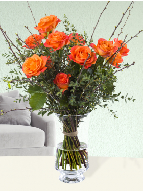 Orange rose bouquet with blossom