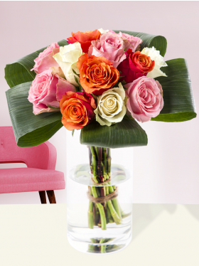 Orange-white-pink biedermeier bouquet