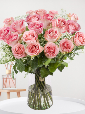 Pink roses with gypsophila - Hermosa