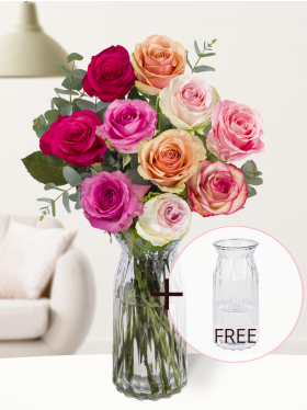 Rose bouquet Lisa + free glass vase