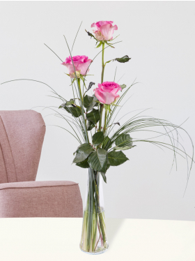 Three pink roses, including vase - Revival