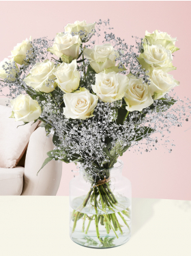 White bouquet with silver coloured gypsophila