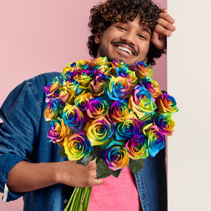 Rose bouquet of rainbow roses