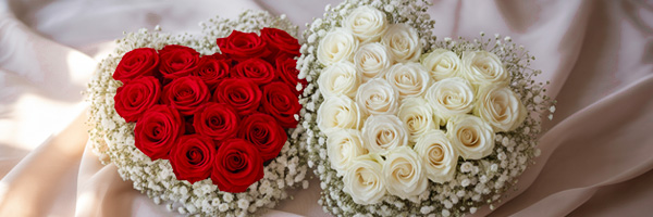 Heart shaped bouquets with gypsophila