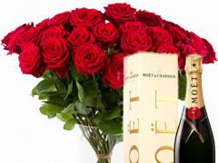 30 red roses with champagne